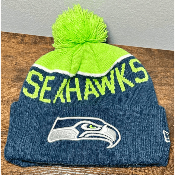Seattle Seahawks New Era Knit Hat Beanie w/ Pom Winter Hat Fleece Line NFL - Picture 1 of 9